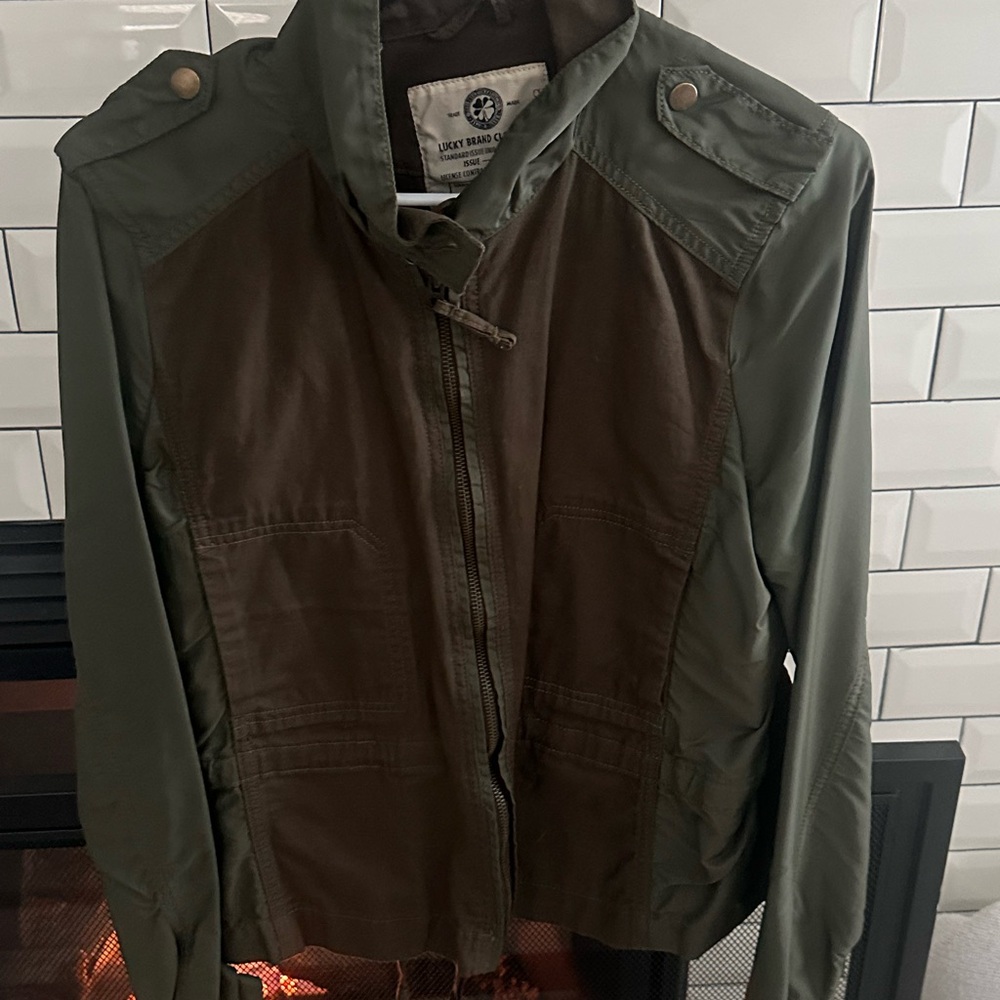 Lucky Brand Green and Brown Zip-Up Jacket